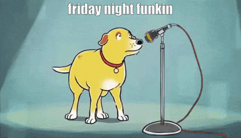a cartoon dog is singing into a microphone with the words friday night funkin above it