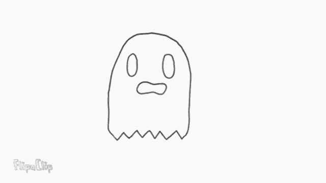 a drawing of a ghost with a surprised look on its face .
