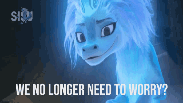 a cartoon character with the words " we no longer need to worry "