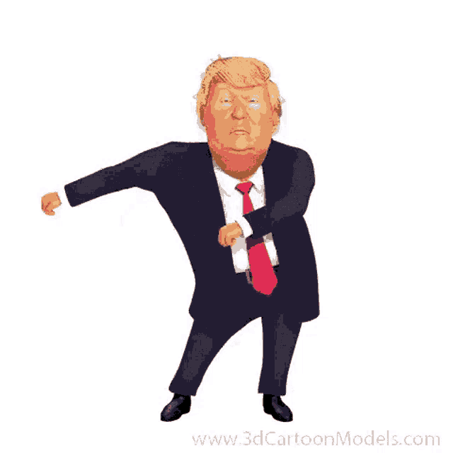 a cartoon of donald trump in a suit and tie with the website www.3dcartoonmodels.com at the bottom