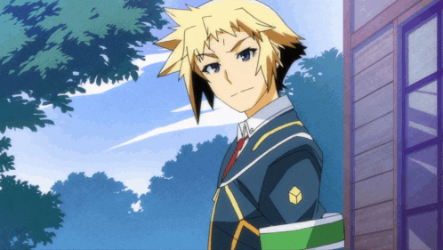 a cartoon character with a yellow hair and black eyes
