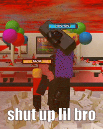 a video game character says shut up lil bro in front of a bunch of balloons