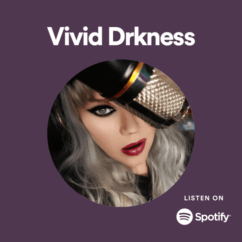 a poster for vivid drkness with a woman behind a microphone
