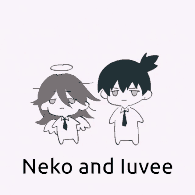 neko and luvee are two anime characters standing next to each other on a white background