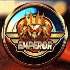 a logo for emperor shows a dragon with a crown on his head