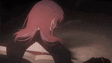 a drawing of a girl with pink hair and a cigarette in her mouth