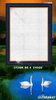 a picture of two swans in a lake with the words ayank be & zhooe