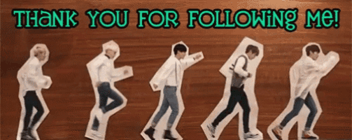 a sign that says thank you for following me shows a group of people dancing