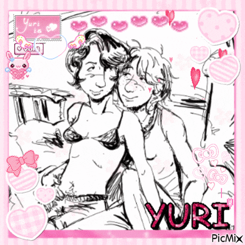 a drawing of a man and a woman with the name yuri on the bottom right