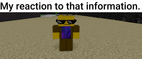a cartoon character wearing sunglasses and a purple shirt with the words my reaction to that information below it