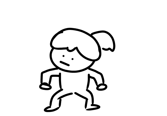 a black and white drawing of a girl with a ponytail and an angry face