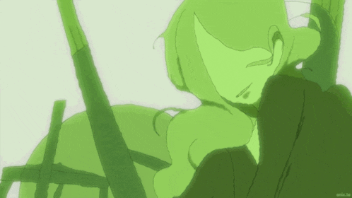 a green silhouette of a person with a white background and a watermark that says anime.io
