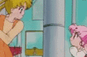 a cartoon of two girls kissing on a red background .