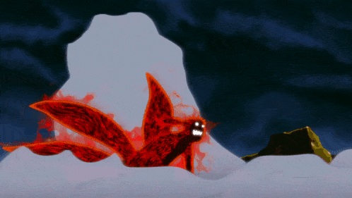 a cartoon drawing of a monster with red wings flying in the air