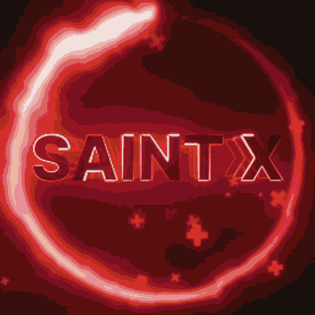 the word saintx is surrounded by a circle of fire