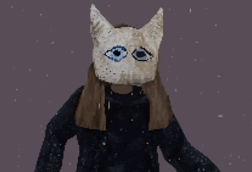 pixel art of a person wearing a cat mask