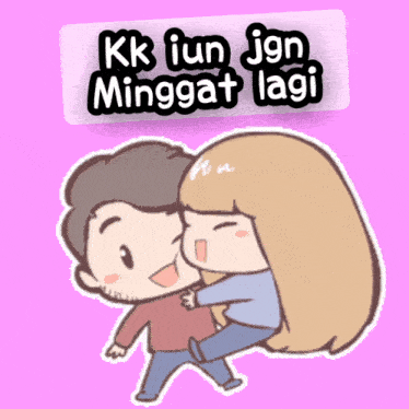 a cartoon of a man and a woman with the words kk iun jgn minggut lagi