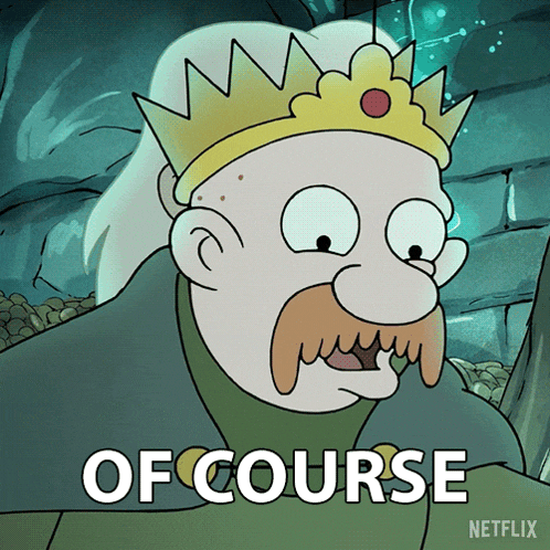 a cartoon of a man with a crown on his head and the words of course on the bottom