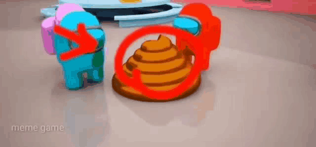 a group of among us characters are standing next to each other in a room with a pile of poop in the middle .
