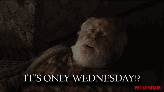 a man with a beard is laying down with the words it 's only wednesday below him