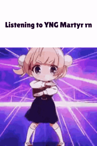 a picture of a girl with the words listening to yung martyr rm written on it