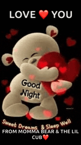 a teddy bear is hugging a heart with the words `` love you '' on it .