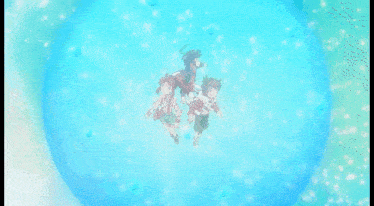 a group of people are floating in a blue bubble with the word king on it