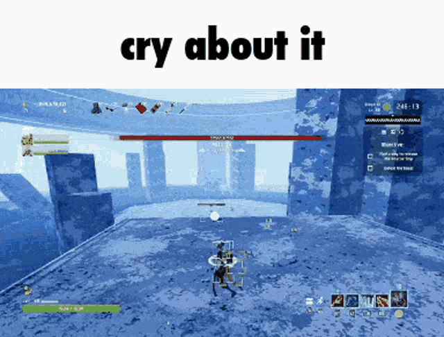 a screenshot of a video game with the words cry about it