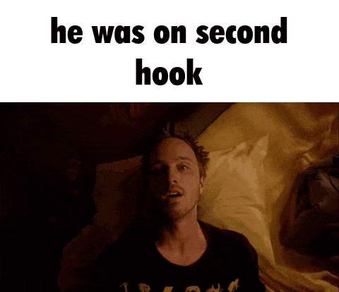 a man in a messy room with the words he was on second hook above him