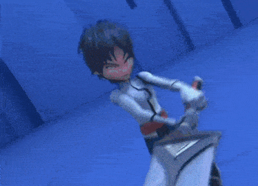 a cartoon character is standing in a dark room with a light coming out of his hands