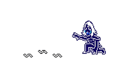 a pixel art drawing of a person kneeling down and a drawing of a person running .