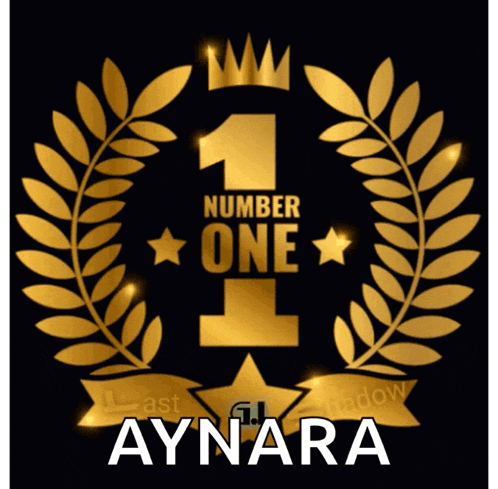 a gold laurel wreath with the number one and aynara