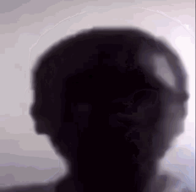 a shadow of a person 's head is against a white background .