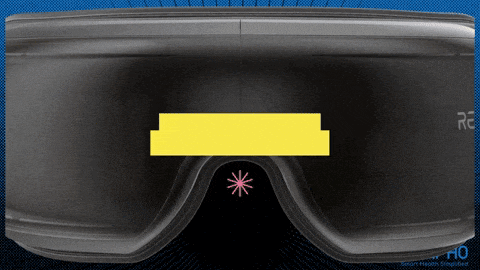 a pair of goggles with a yellow stripe on the side