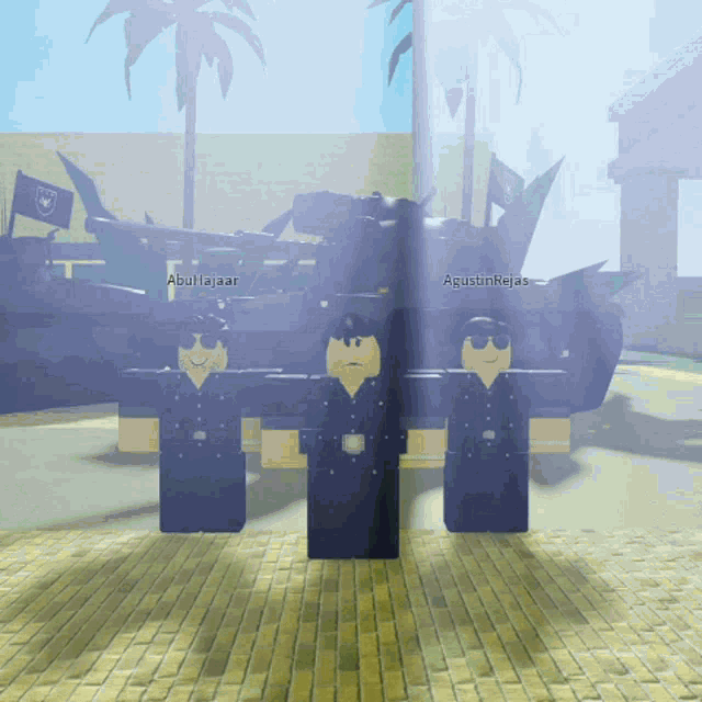 a group of roblox characters standing next to each other with the name abullajaar on the bottom right