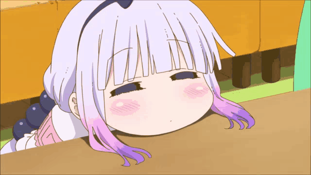 a cartoon girl with white hair and purple highlights