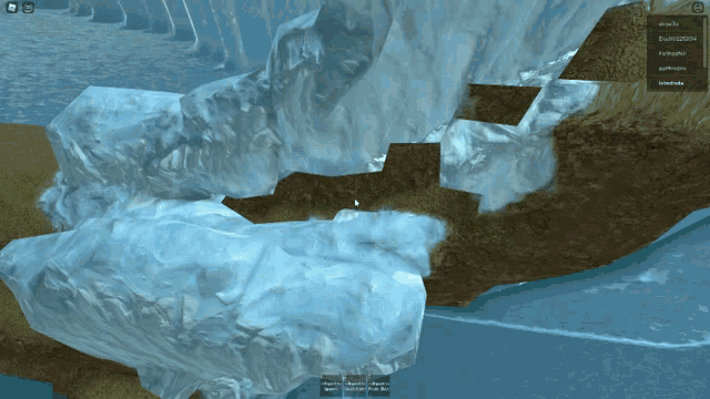 a screenshot of a video game shows a cliff covered in ice and a waterfall