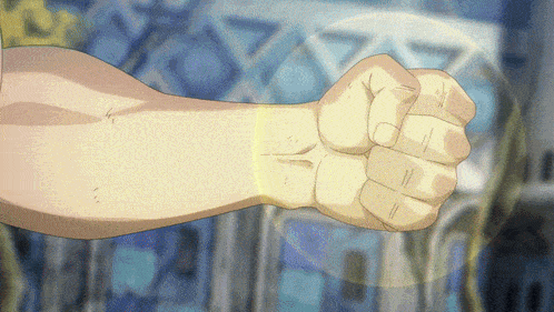 a close up of a person 's fist with the number 77 behind it