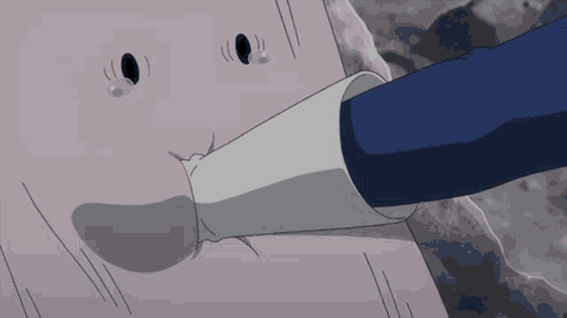 a cartoon drawing of a person holding a white cup