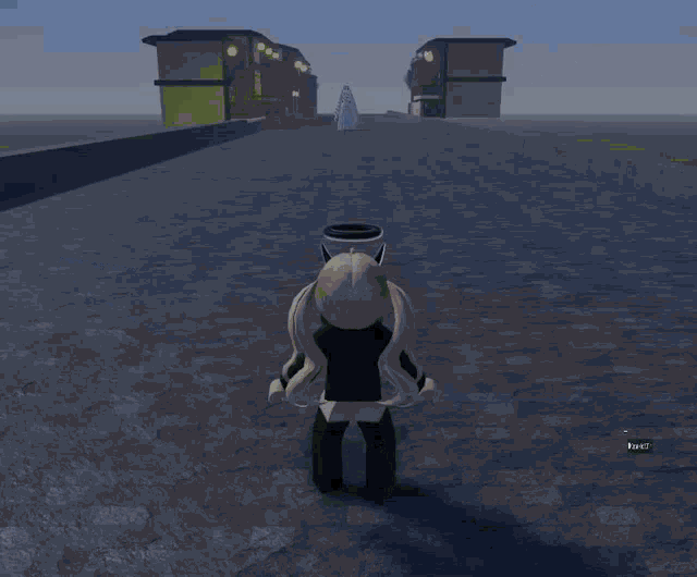 a girl in a video game is standing in front of a building with a sign that says trust