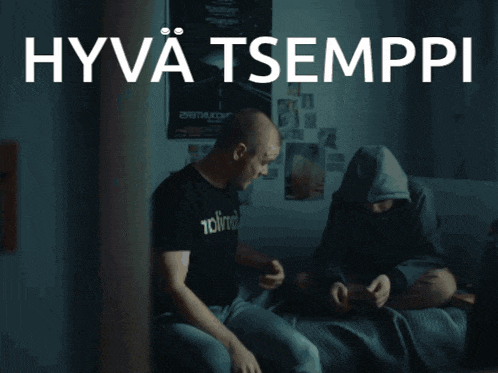 a picture of a man with the words hyvä tsempi in white letters