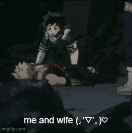 a cartoon character is laying on the ground with the words `` me and wife '' written on the bottom .