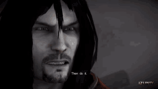 a video game screen shows a man with a beard saying before i change my mind