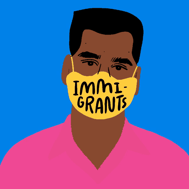 a woman wearing a pink mask with the word are on it