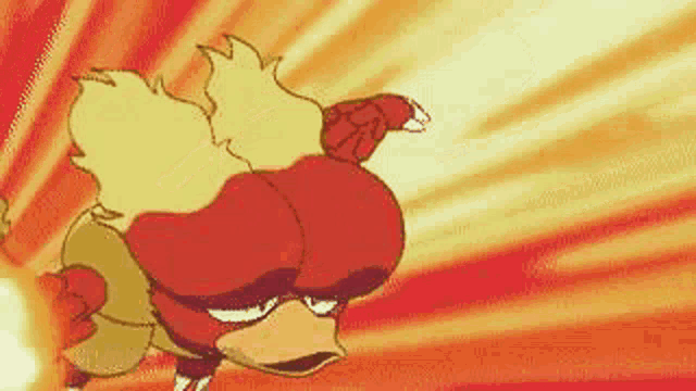 a cartoon character is flying through the air with a flame coming out of its mouth .