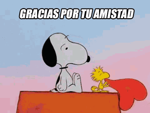 snoopy is holding a heart in his mouth and woodstock is standing behind him .
