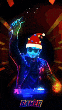 a merry christmas poster with a man wearing a santa hat and sunglasses