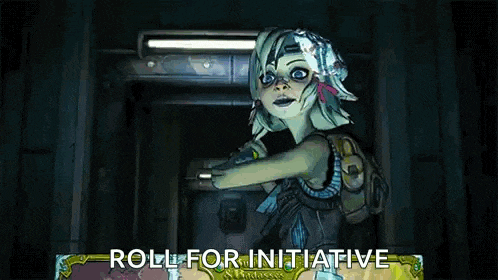 a cartoon girl is standing in a dark room with the words `` roll for initiative '' written above her .