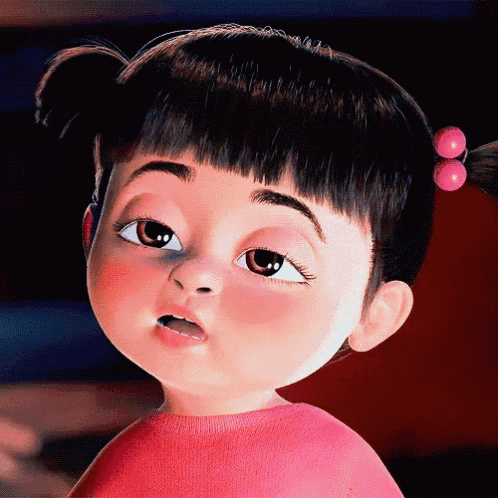 a close up of a cartoon girl with pigtails and a pink shirt