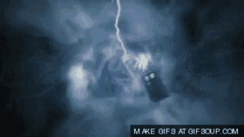 a gif of a police box being struck by lightning is made at gifsoup.com